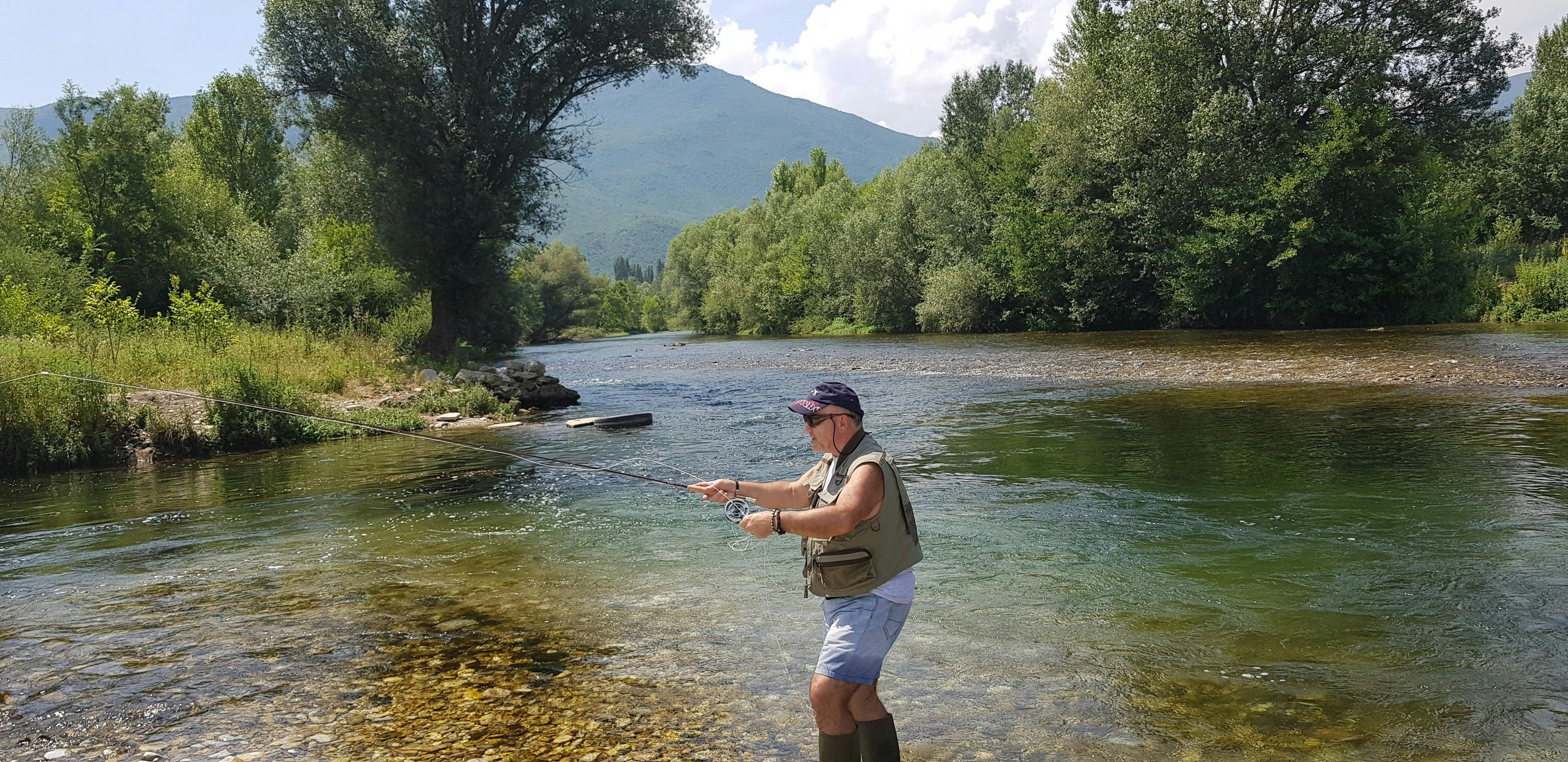 Tane From Tumut Fly Fishing , fishing the Treska River in Macedonia during the afternoon rise.