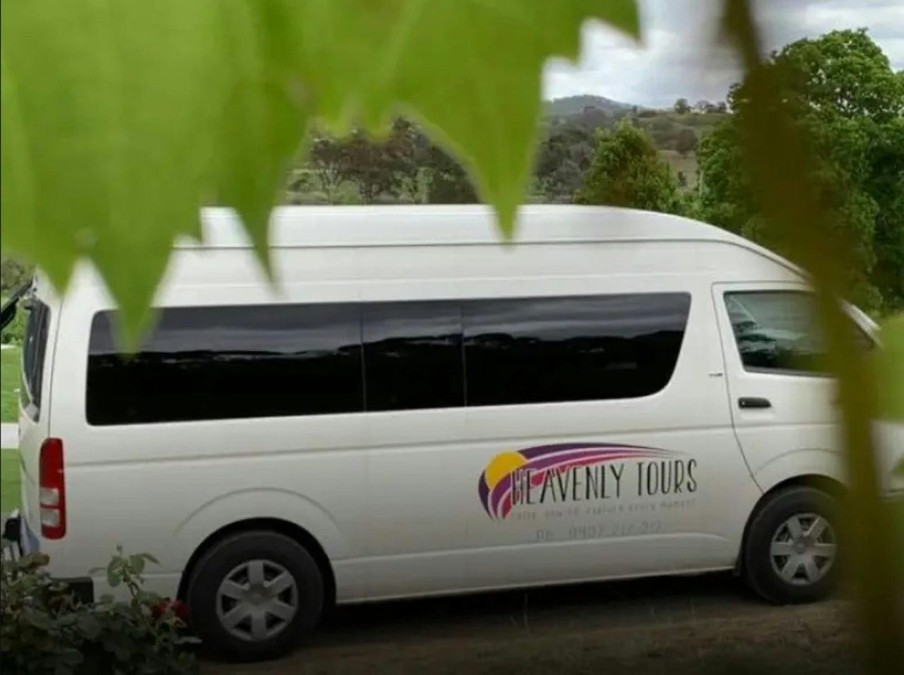 tour bus with leaf in corner