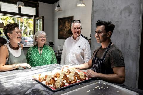 Localing guests meeting with a local baker from Byron Shire.