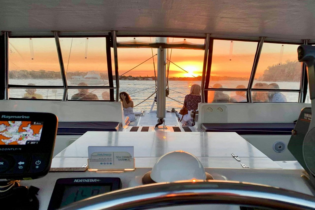 Enjoying the bow area while the sun sets