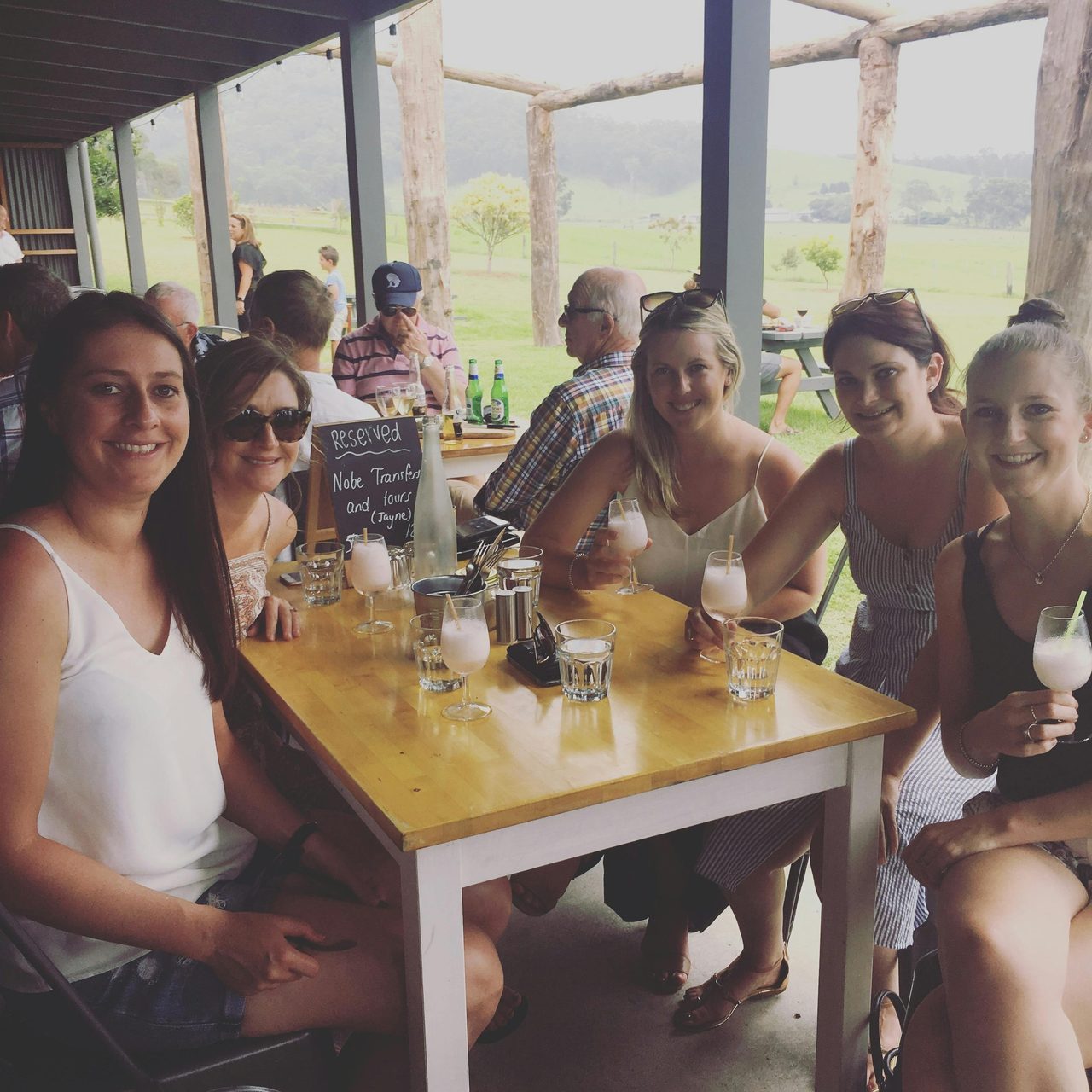 Enjoying lunch and wine tasting