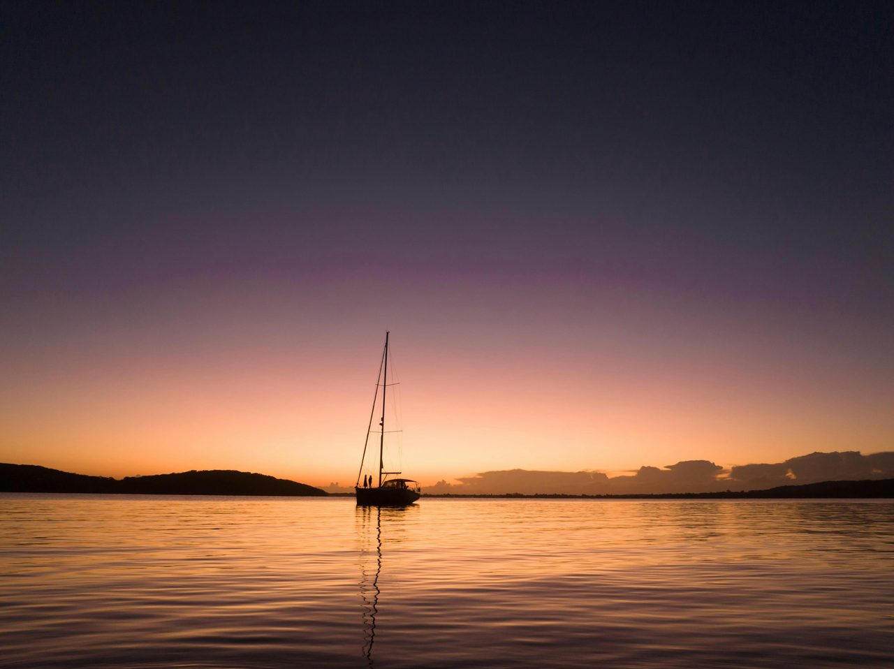 Beautiful Sunset with Sail Lake Macquarie