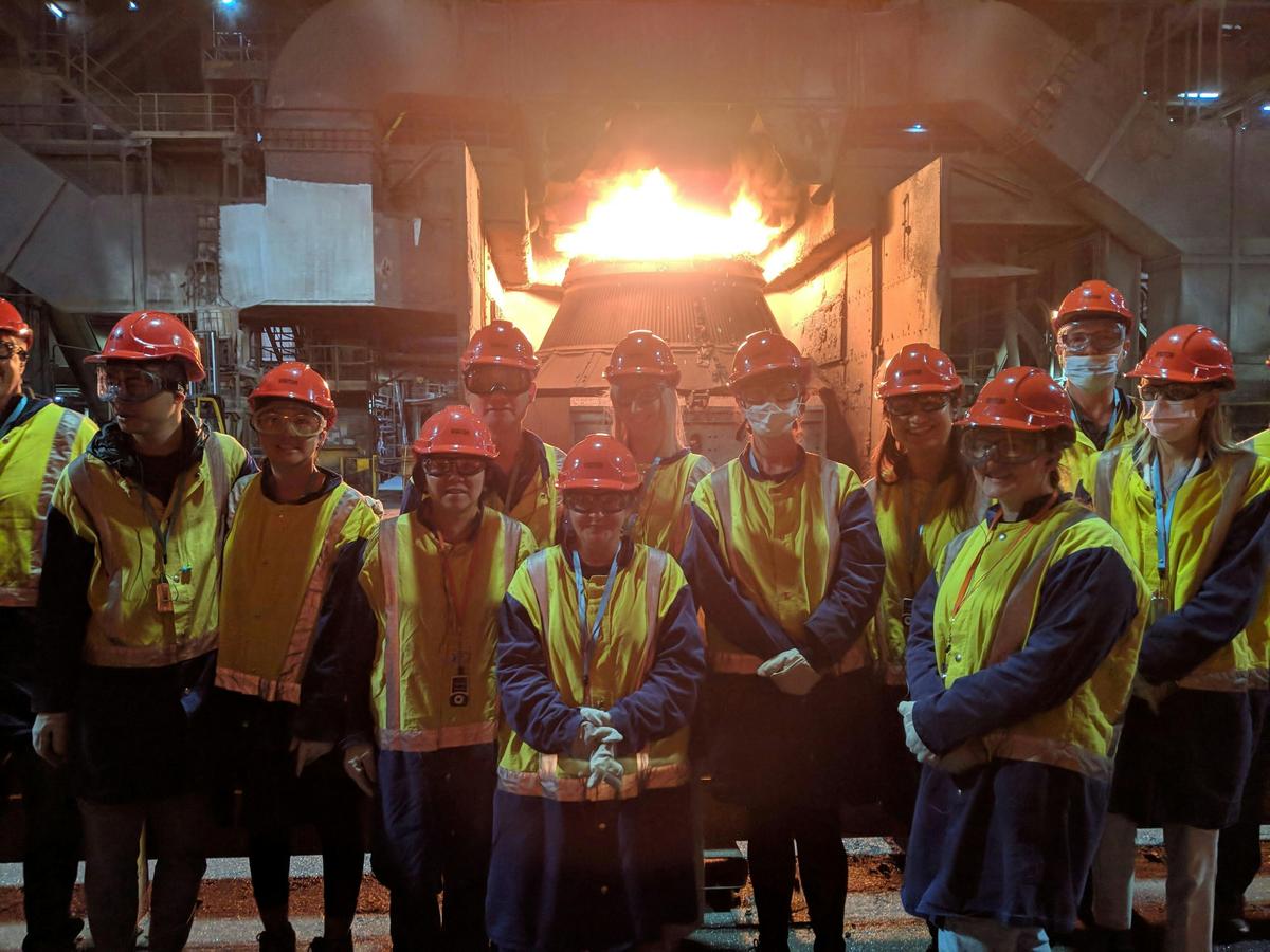 Steel making at the BOS. The iron and scap metal are poured into the vessel to produce steel.