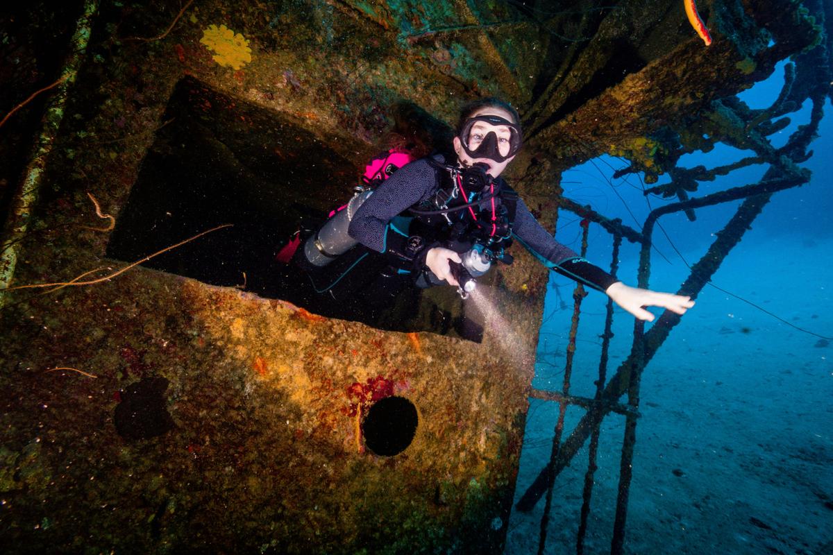 Scuba Diving Wreck at night