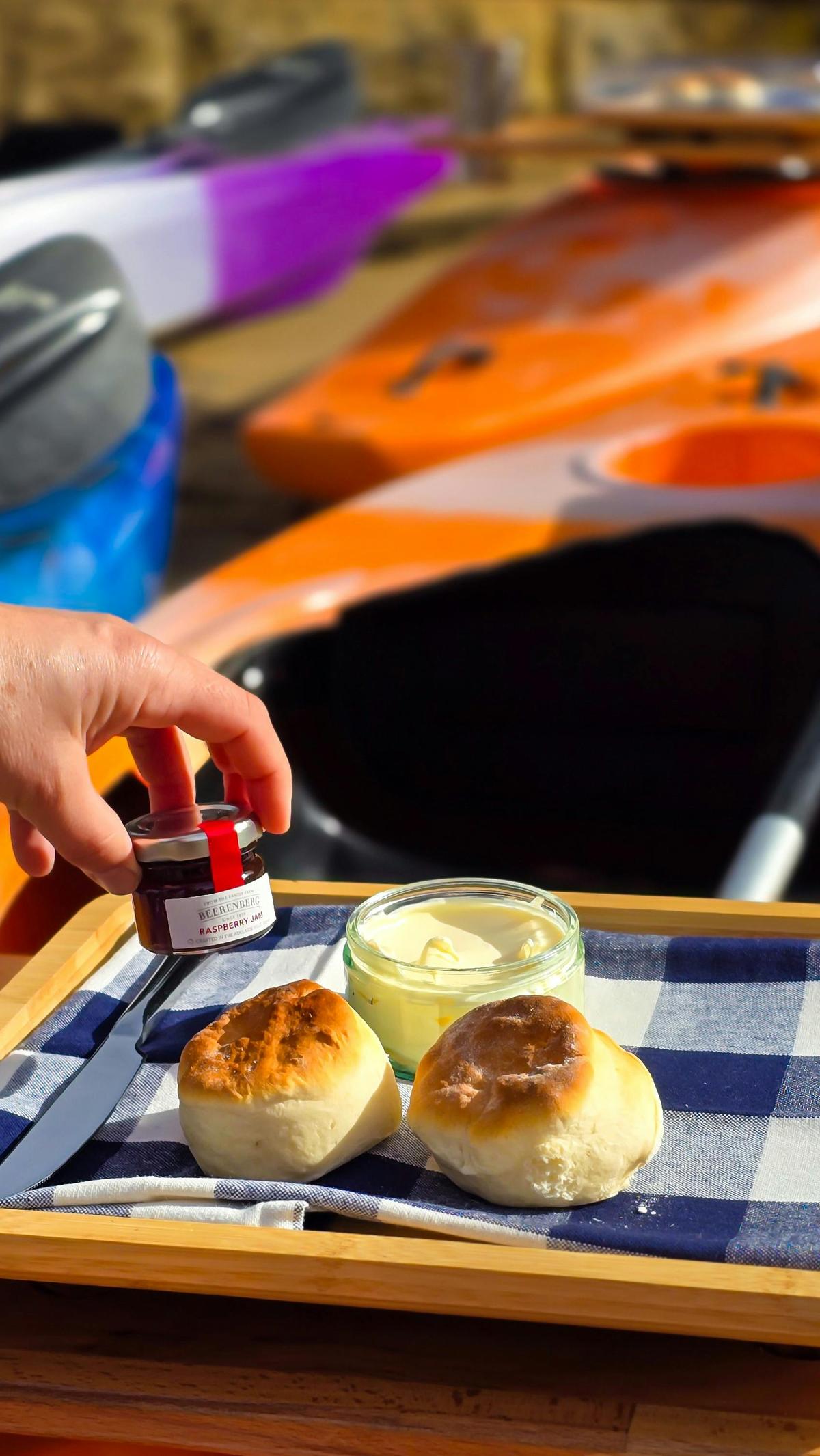 Scones, clotted cream and strawberry jam all from the comfort of your kayak on Sydney Harbour.