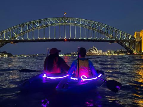 Most Awarded Kayak Tours on Sydney Harbour using Pink LED lit up kayaks for Sunset Kayak Tours!