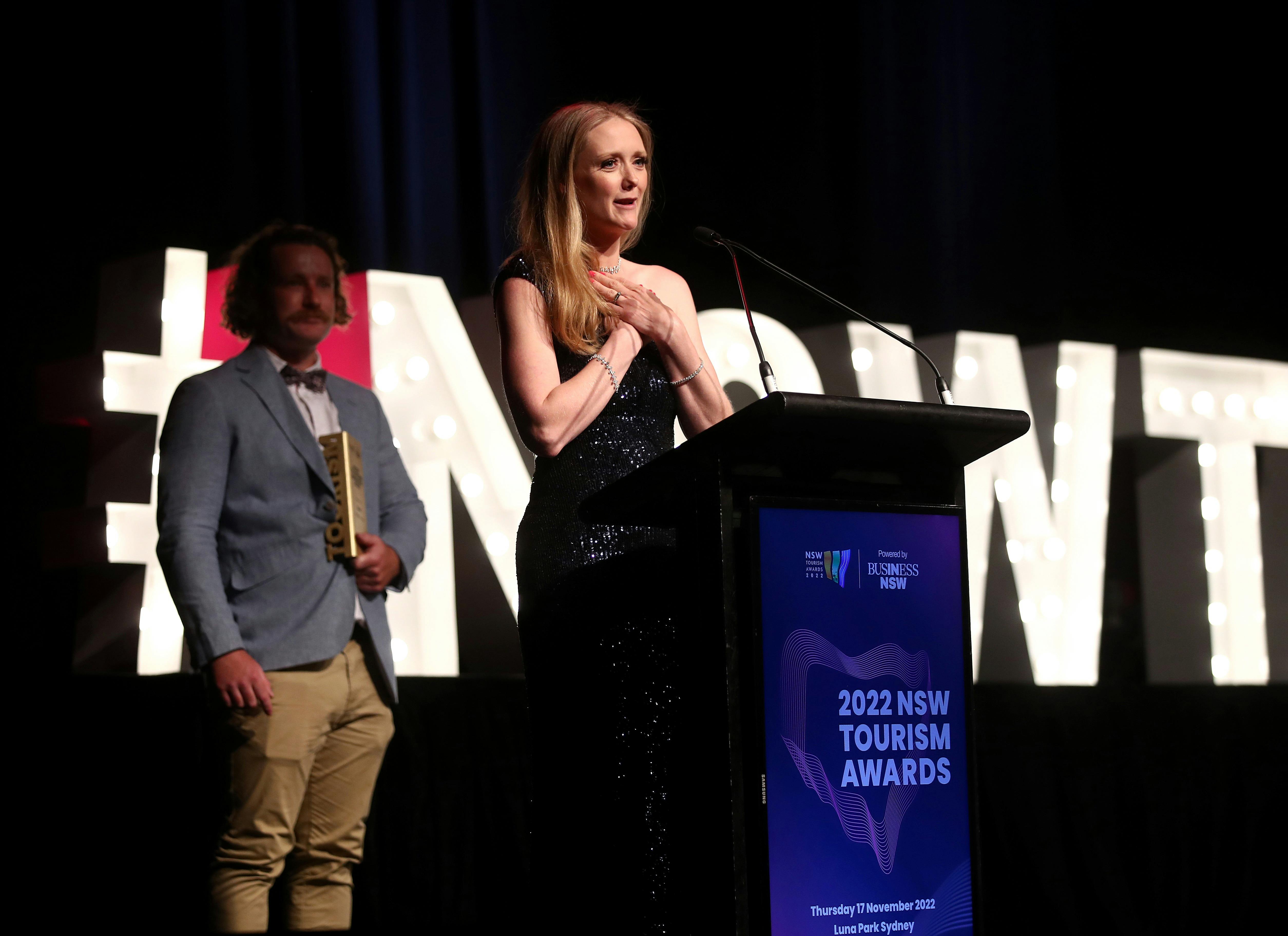 Laura Stone taking gold at the NSW Tourism Awards for Ecotourism winners