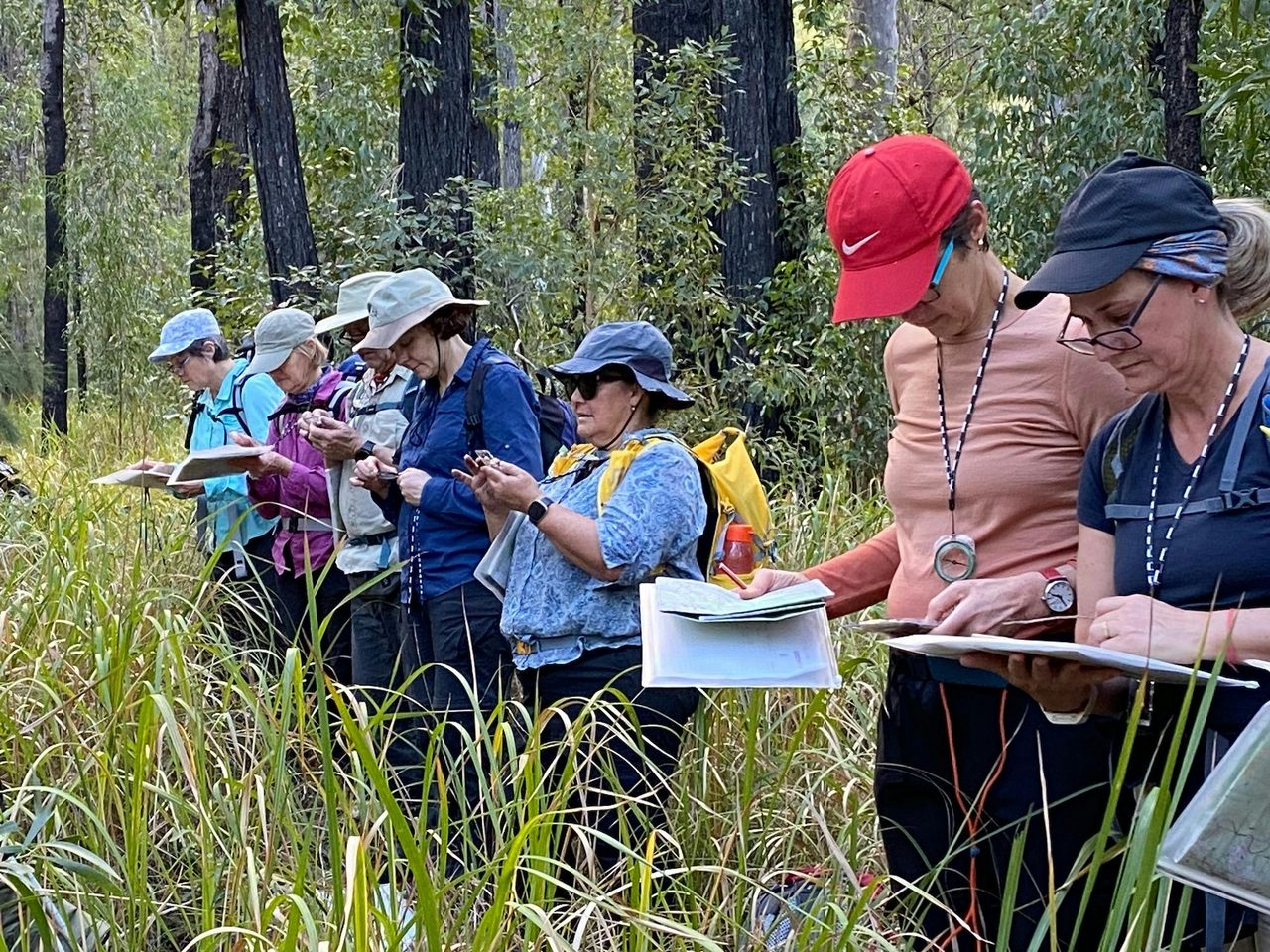 Students take bearings in the field