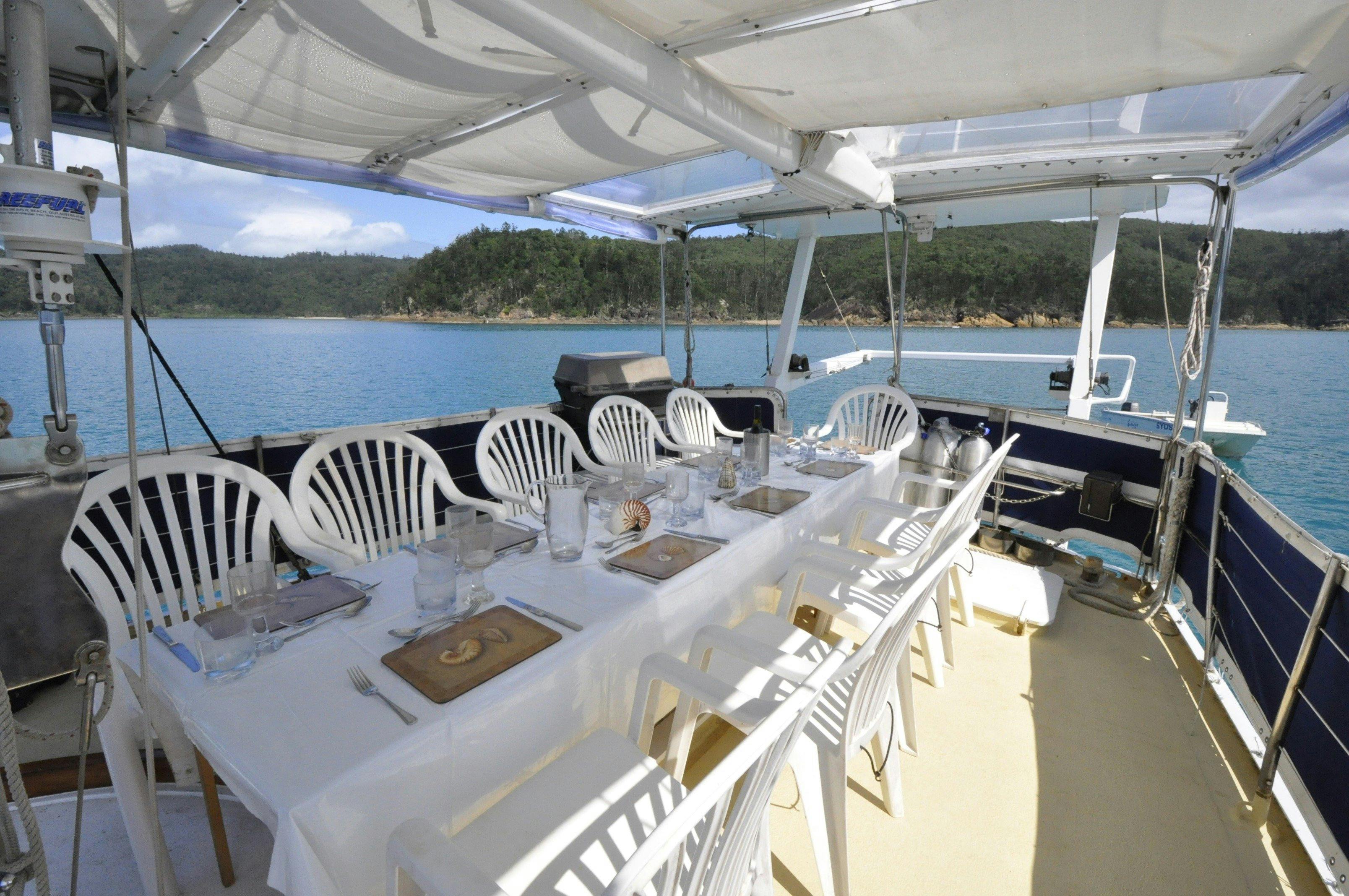Fine Dining for up to 10 guests seated at same table aboard Australia's most awarded charter yacht