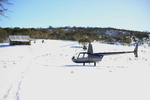 Helicopter landed at private hut for Wilderness Picnic