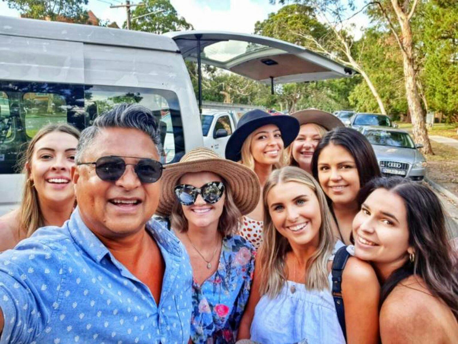 wine tour group with driver