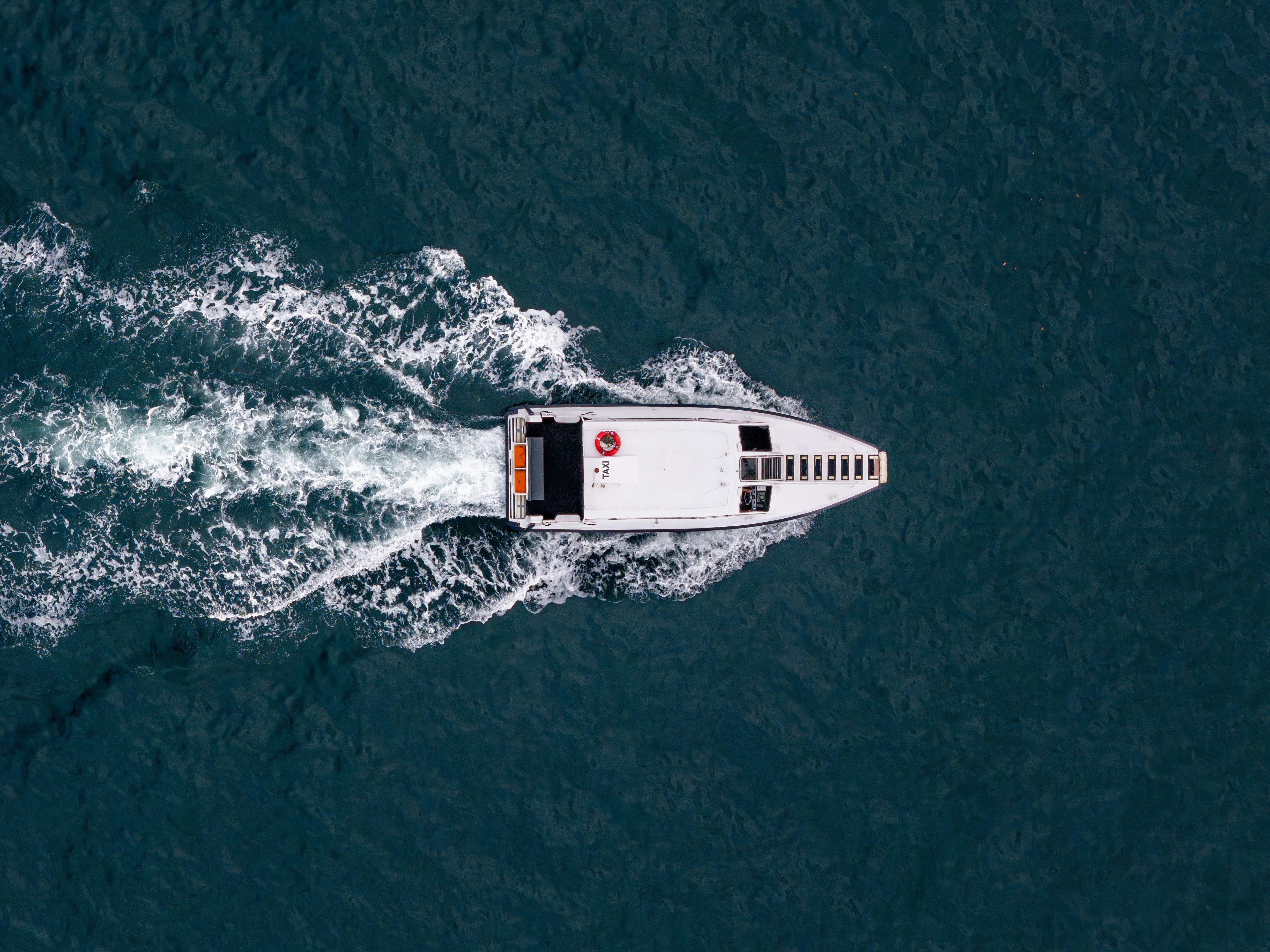 Drone footage of a water taxi.