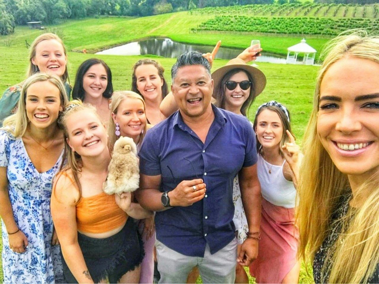 tour group at silos estate for wine tasting