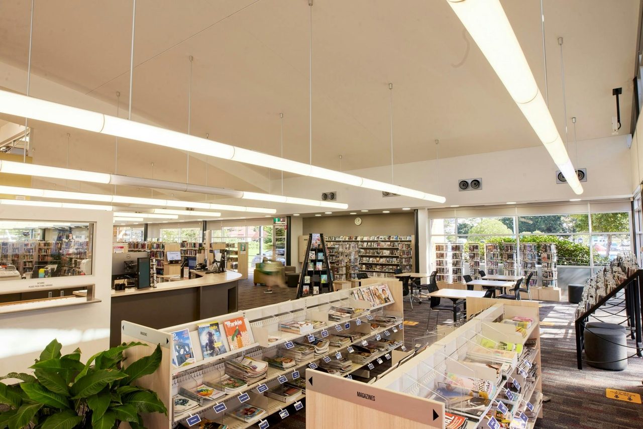 The light-filled spacious library interior