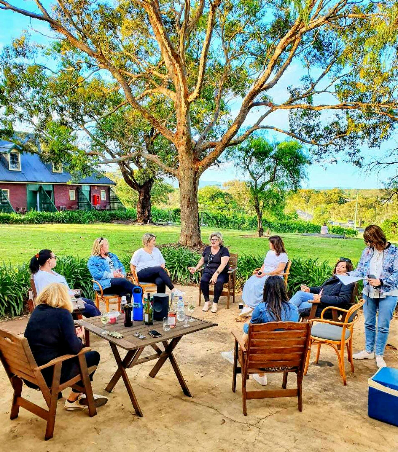 outdoor wine tasting group