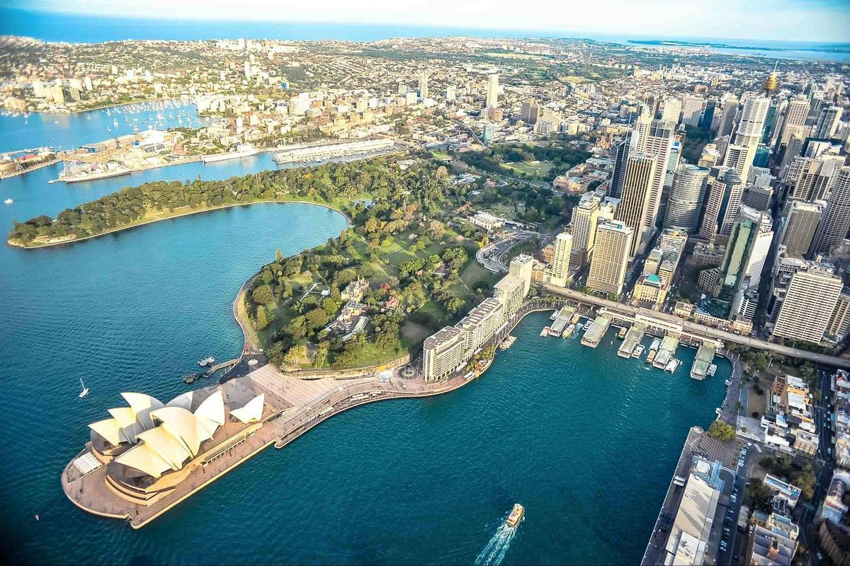 Sydney harbour from above on a scenic heli flight over the city