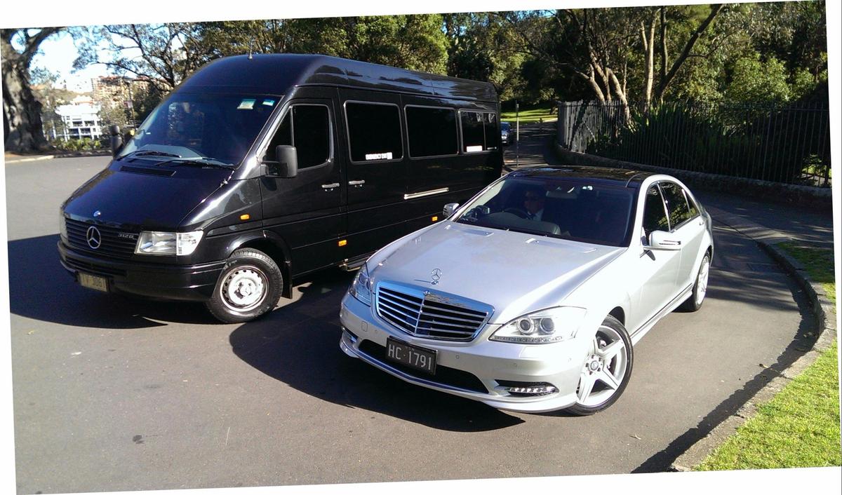 Mercedes Benz - S Class and 12pax Black Sprinter – High Roof, Charcoal/Back Leather - Carpeted - TV