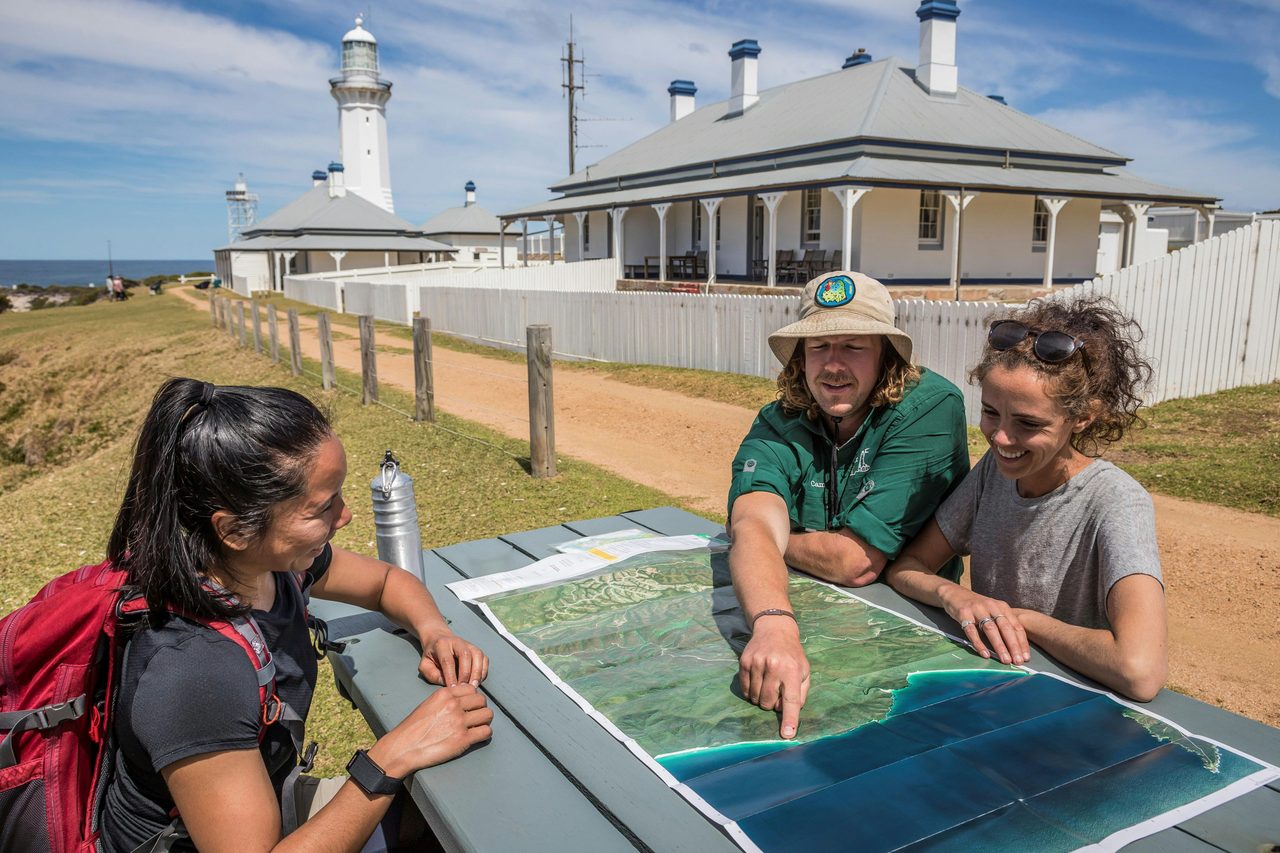 Map reading at Green Cape Lighthouse