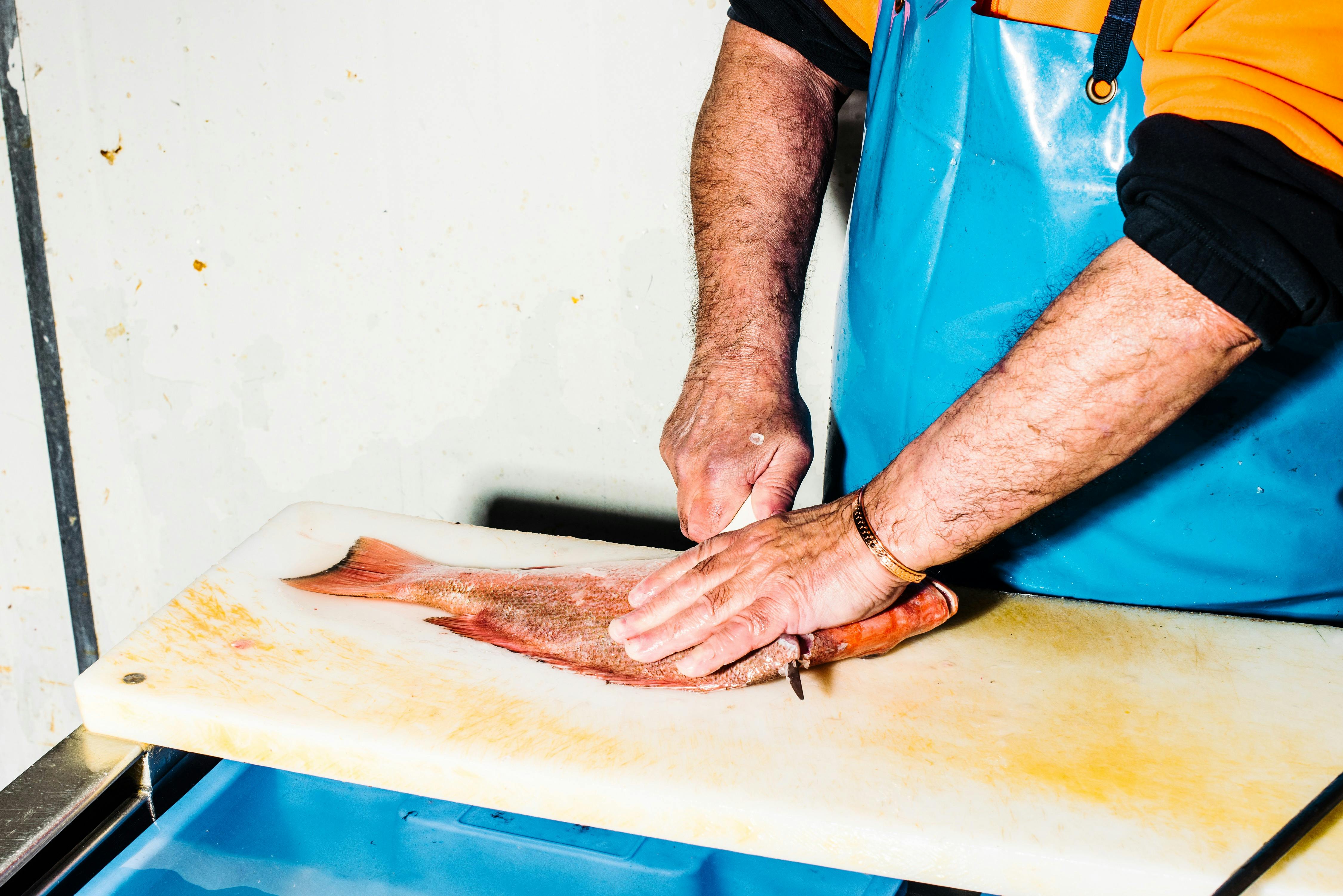 Man filleting fish