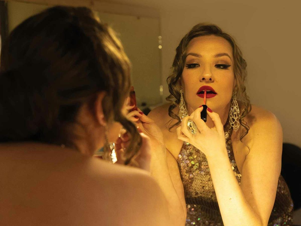 A show girl getting ready for the cabaret show