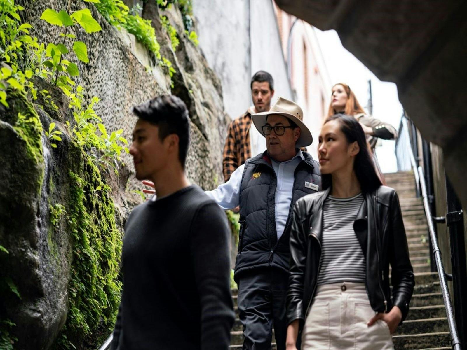 From Gloucester Lane, walk down the Argyle Stairs  to access the Argyle Cut