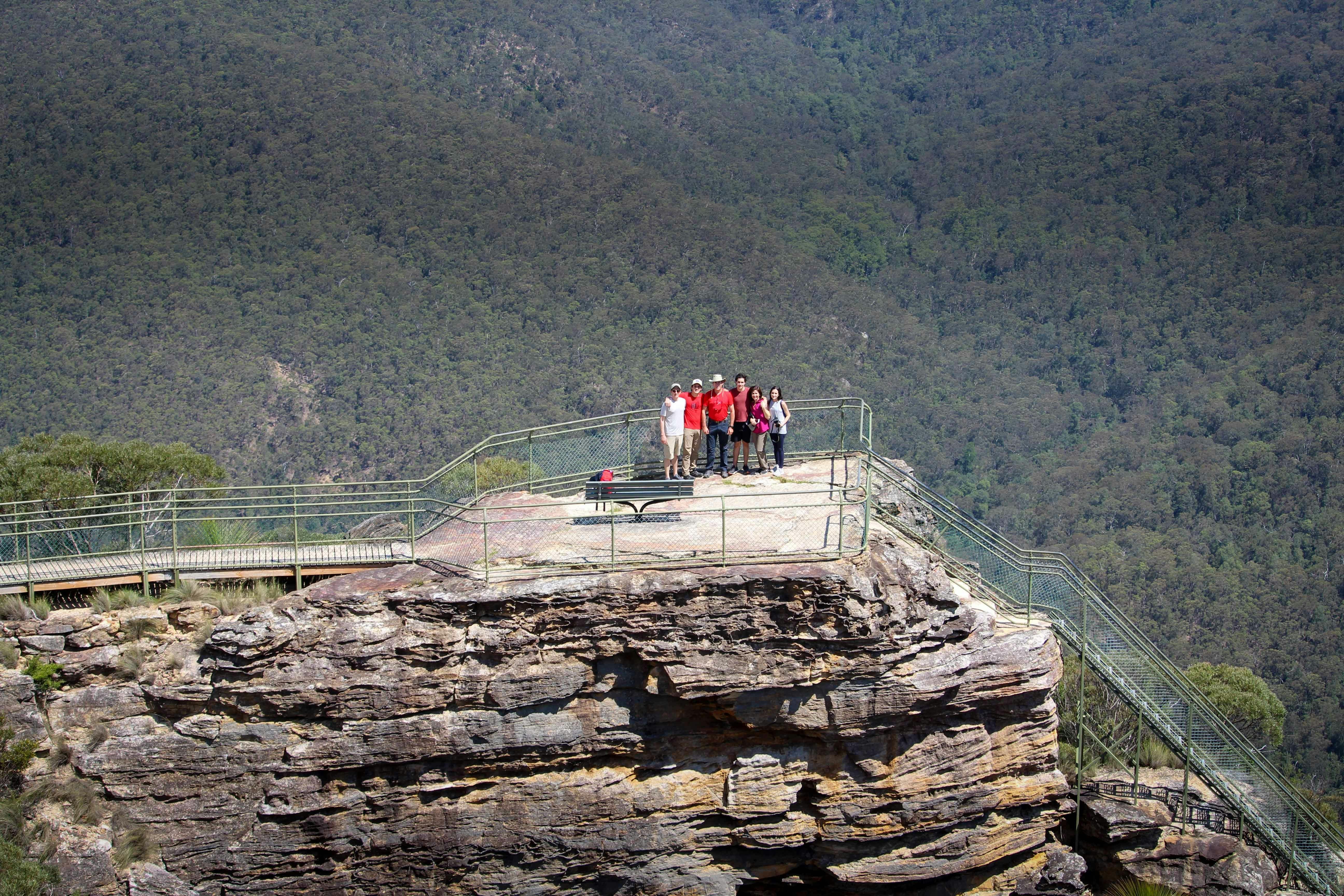 A group at Pulpit Rock overlooking the Grose Valley in the Blue Mountains