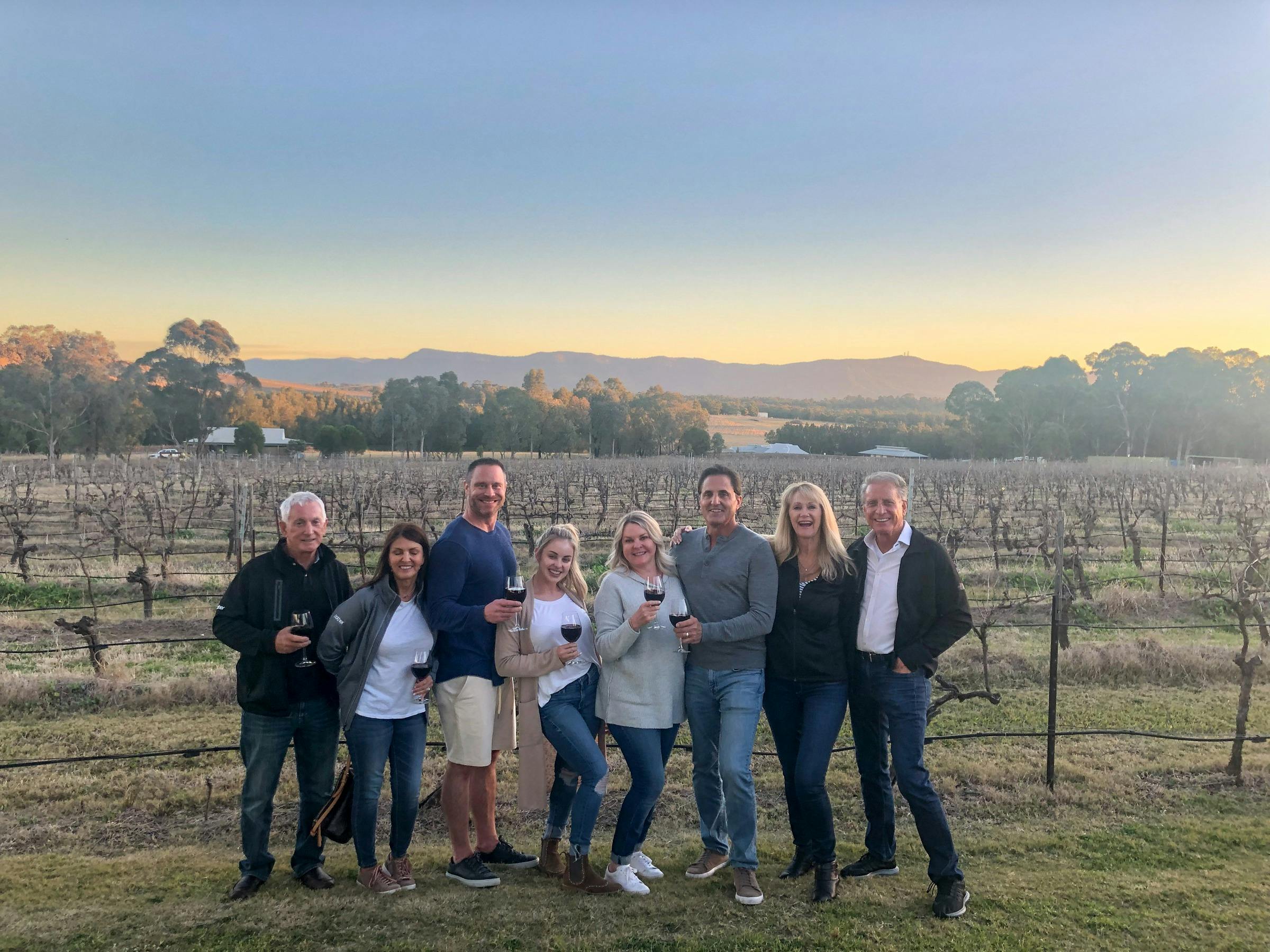 A group enjoying an evening drink after wine tasting at the Hunter Valley