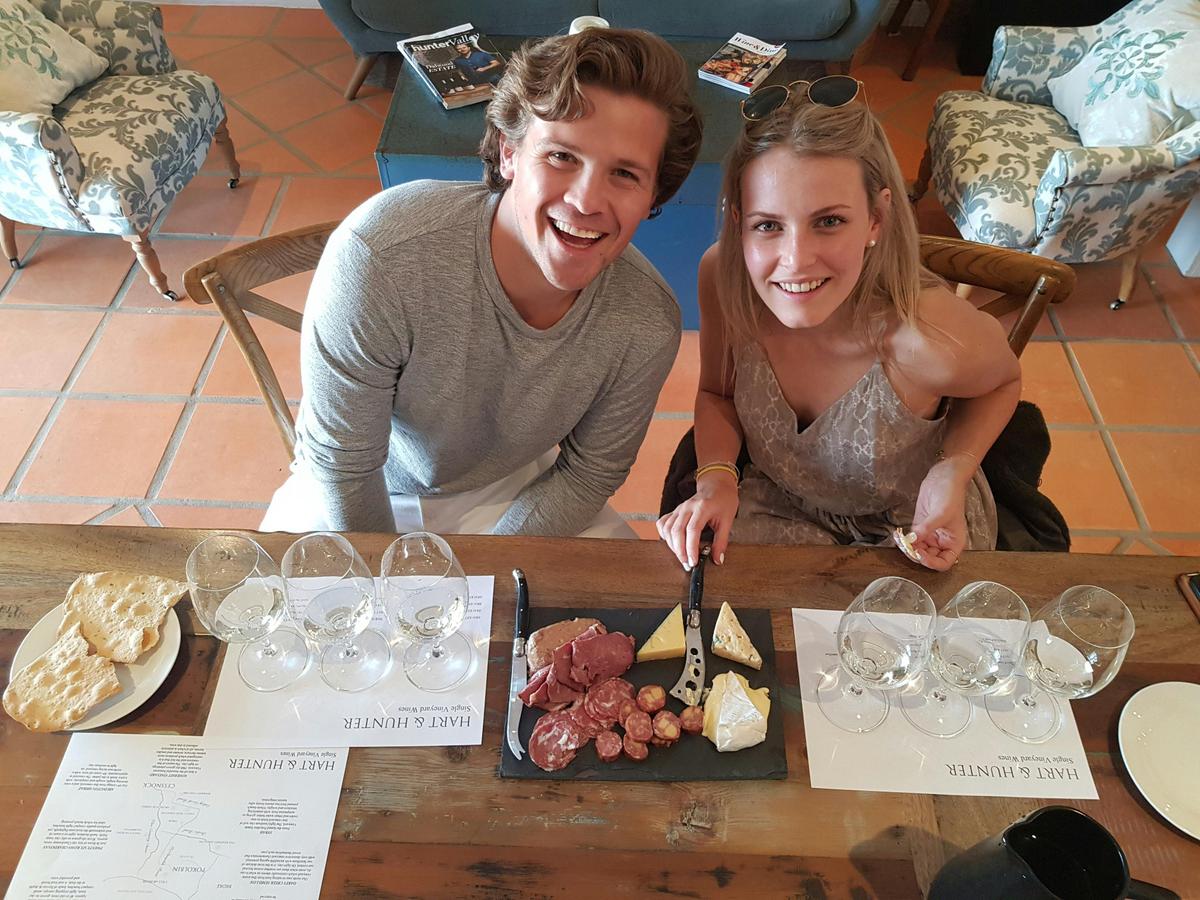 Cheese, Pate and Charcuterie platter with fine boutique wine - YUM!!