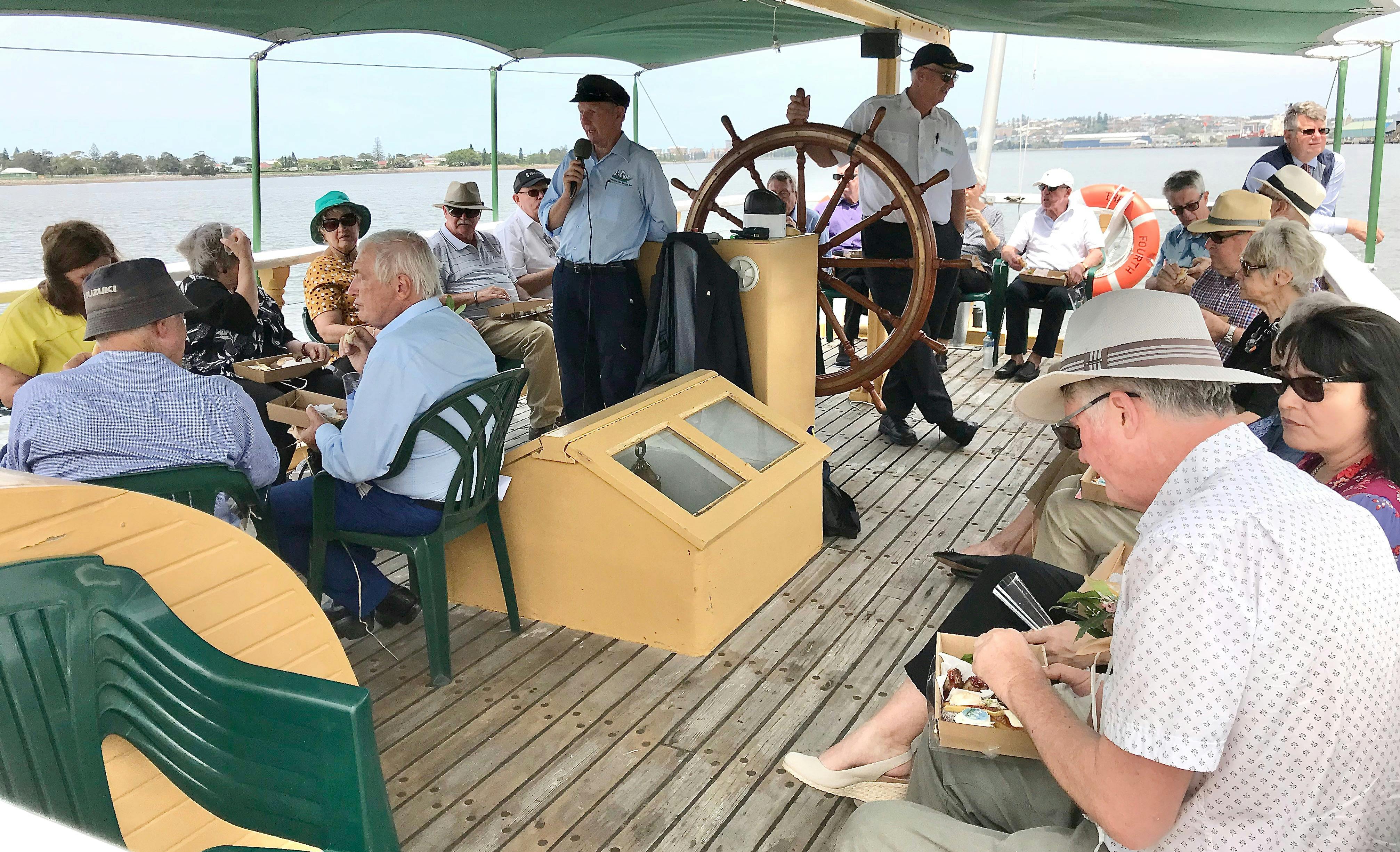 Enjoying lunch on Newcastle Harbour on a William The Fourth cruise.