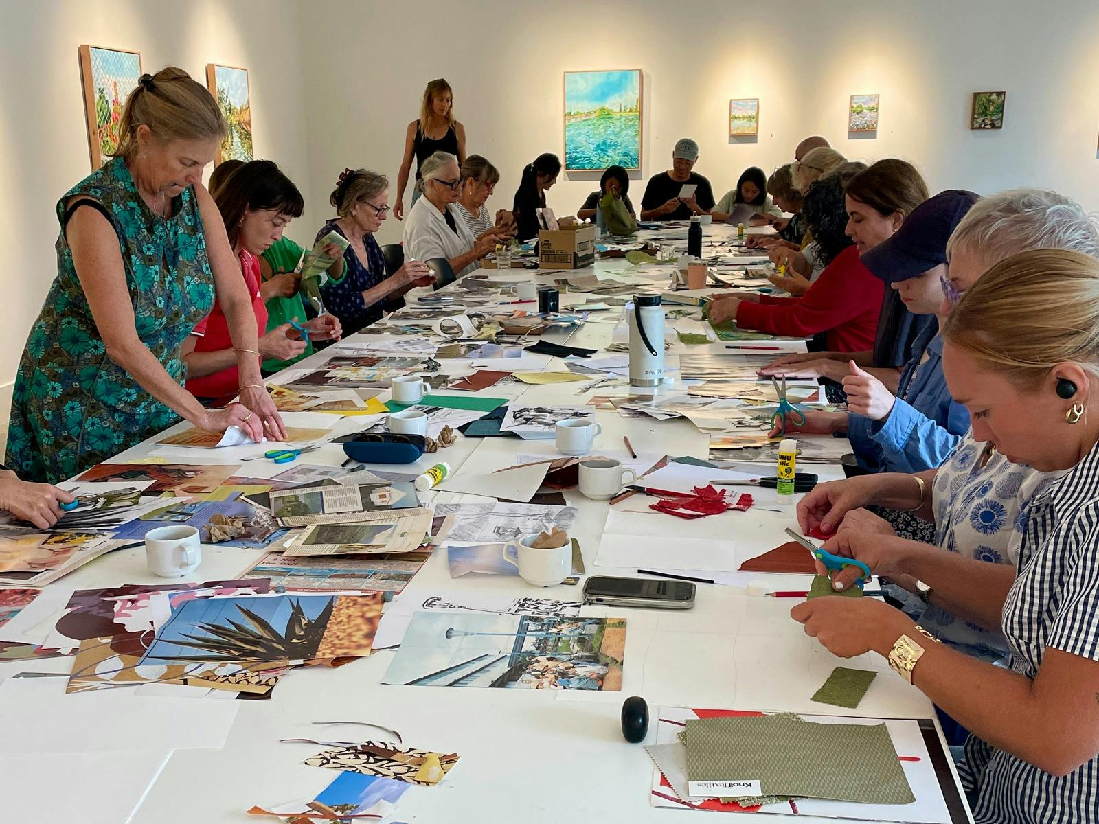 Collage workshop during the 'Merge' exhibition by Isobel Kingswell, 2025