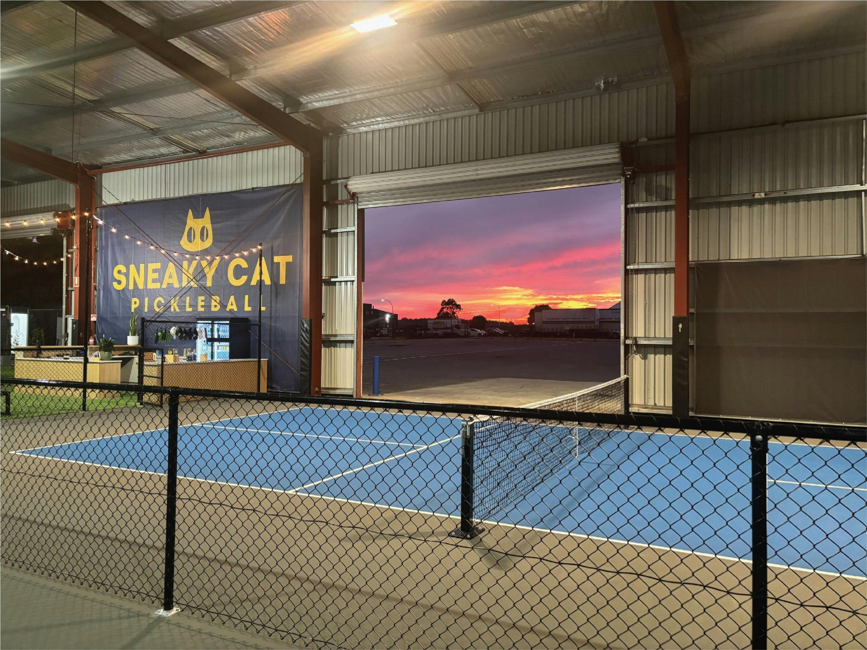 Sunrise at Sneaky Cat Pickleball- all weather courts available.