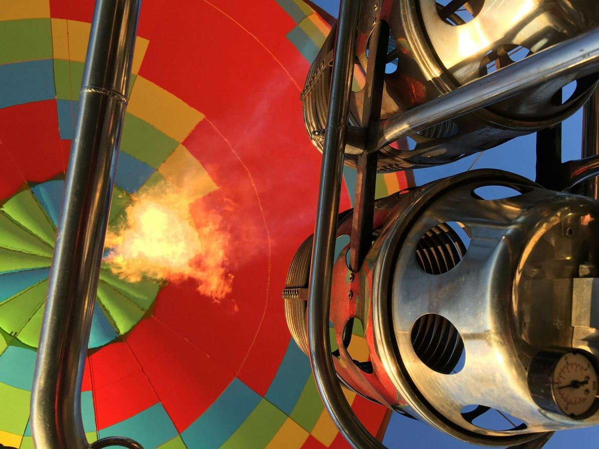 Looking up at the burners in flight
