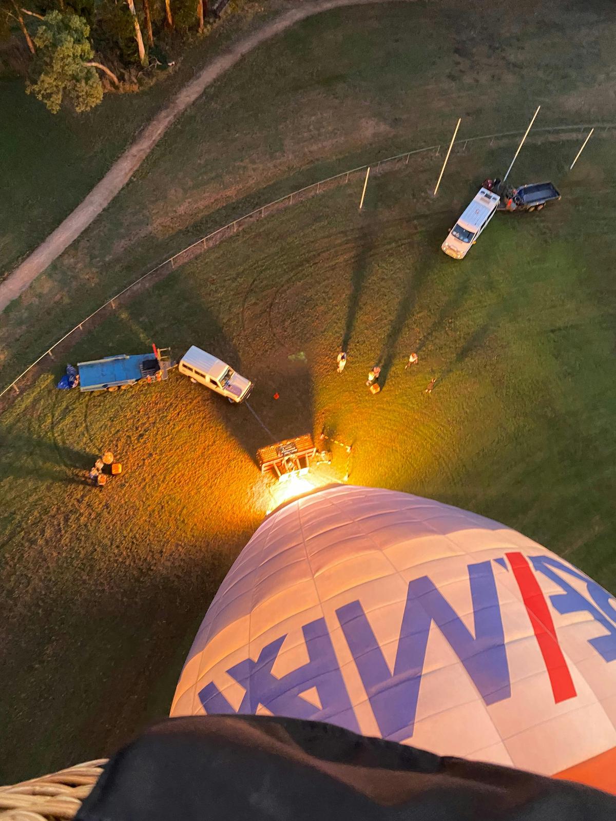 Looking down on one of our balloons preparing to take off