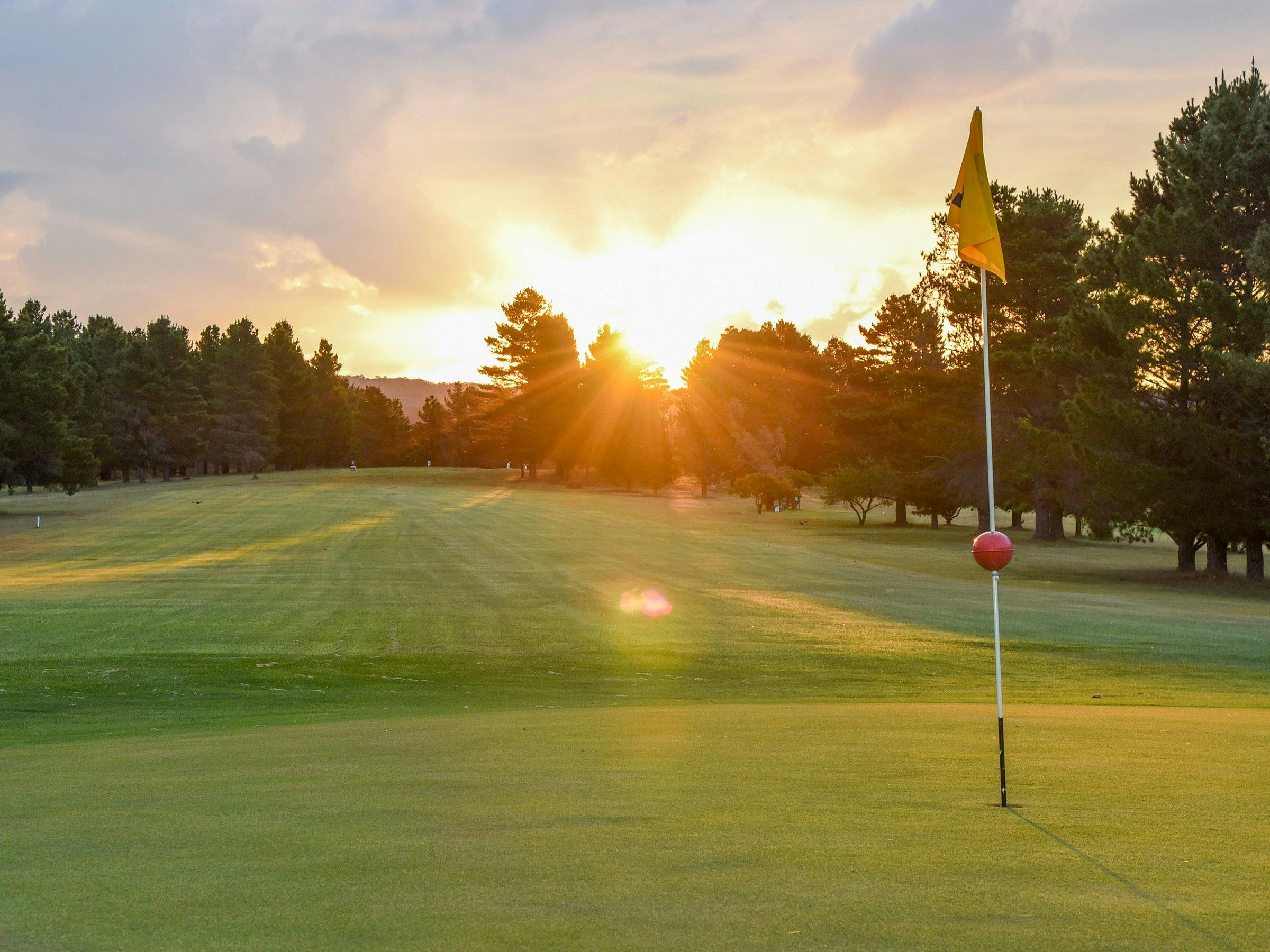 Sunset over the par 4, 18th fairway
