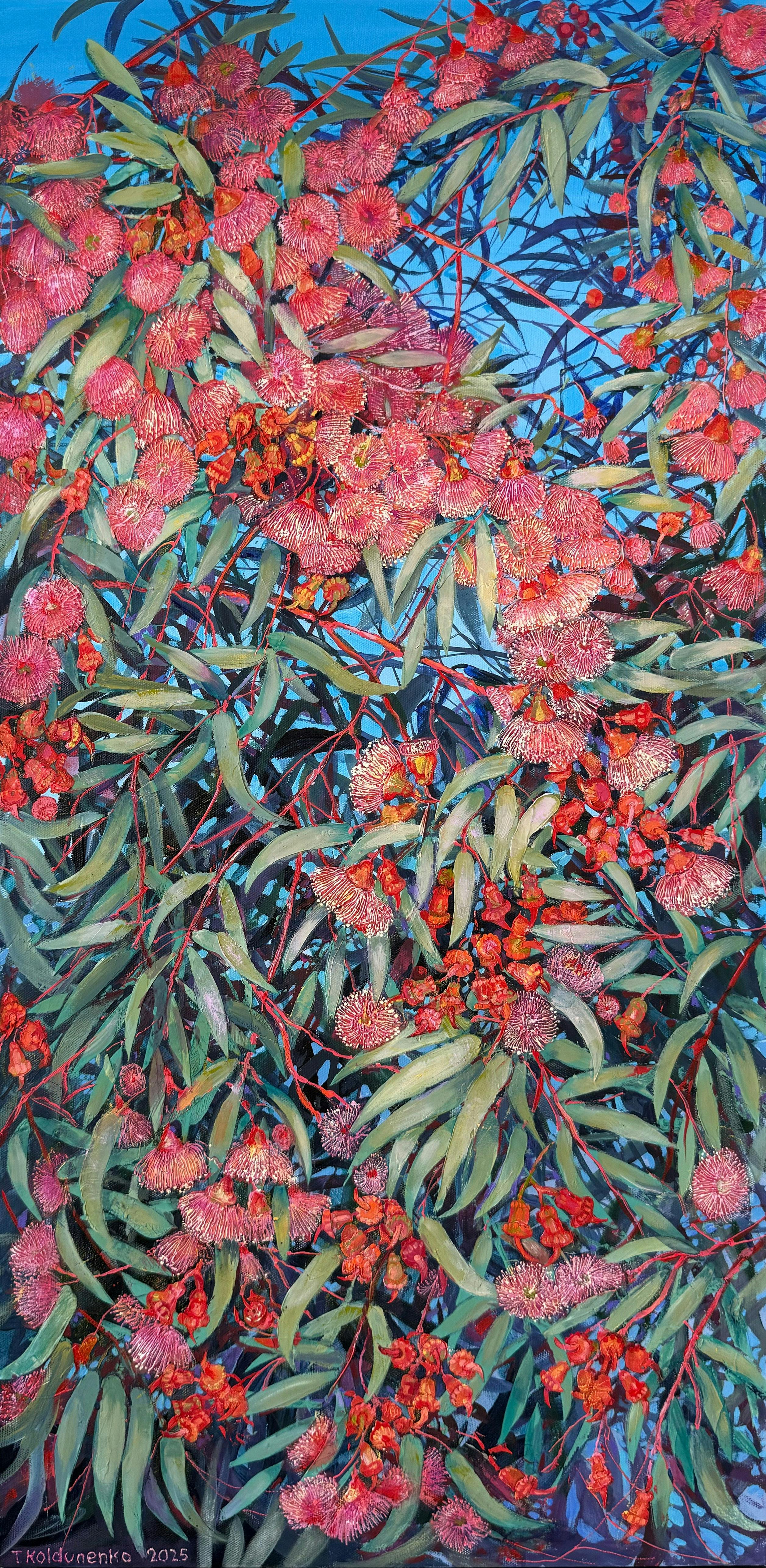 Tetiana Koldunenko, 'Threads of Light and Blossom', 2025, acrylic and texture paste on canvas.