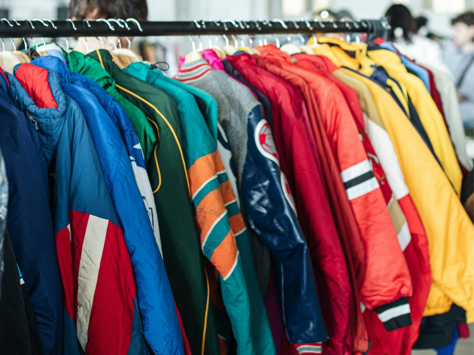 colourful rack of vintage jackets