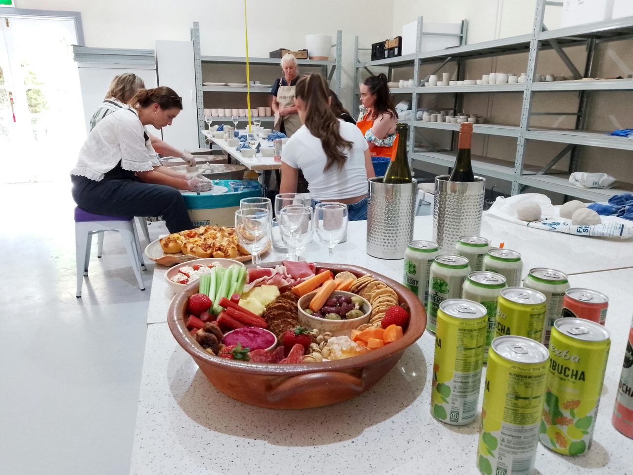 A grazing platter is included in every Pottery & Plonk Class BYO drinks