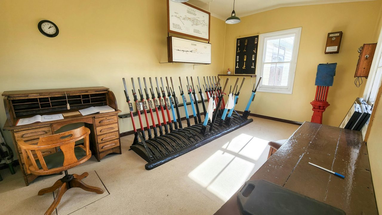 Restored Signal Box and Leaver Frame at Cooma Railway Station