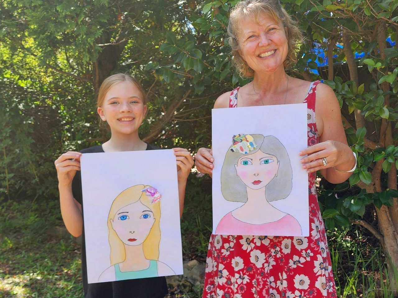 Whimsical Faces with a mother and daghter