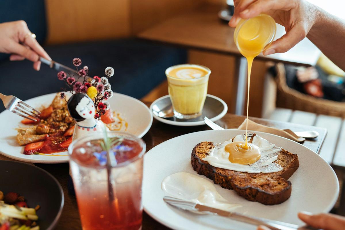 Seasonal citrus curd with sweet ricotta and our toasted Banana and Walnut Loaf