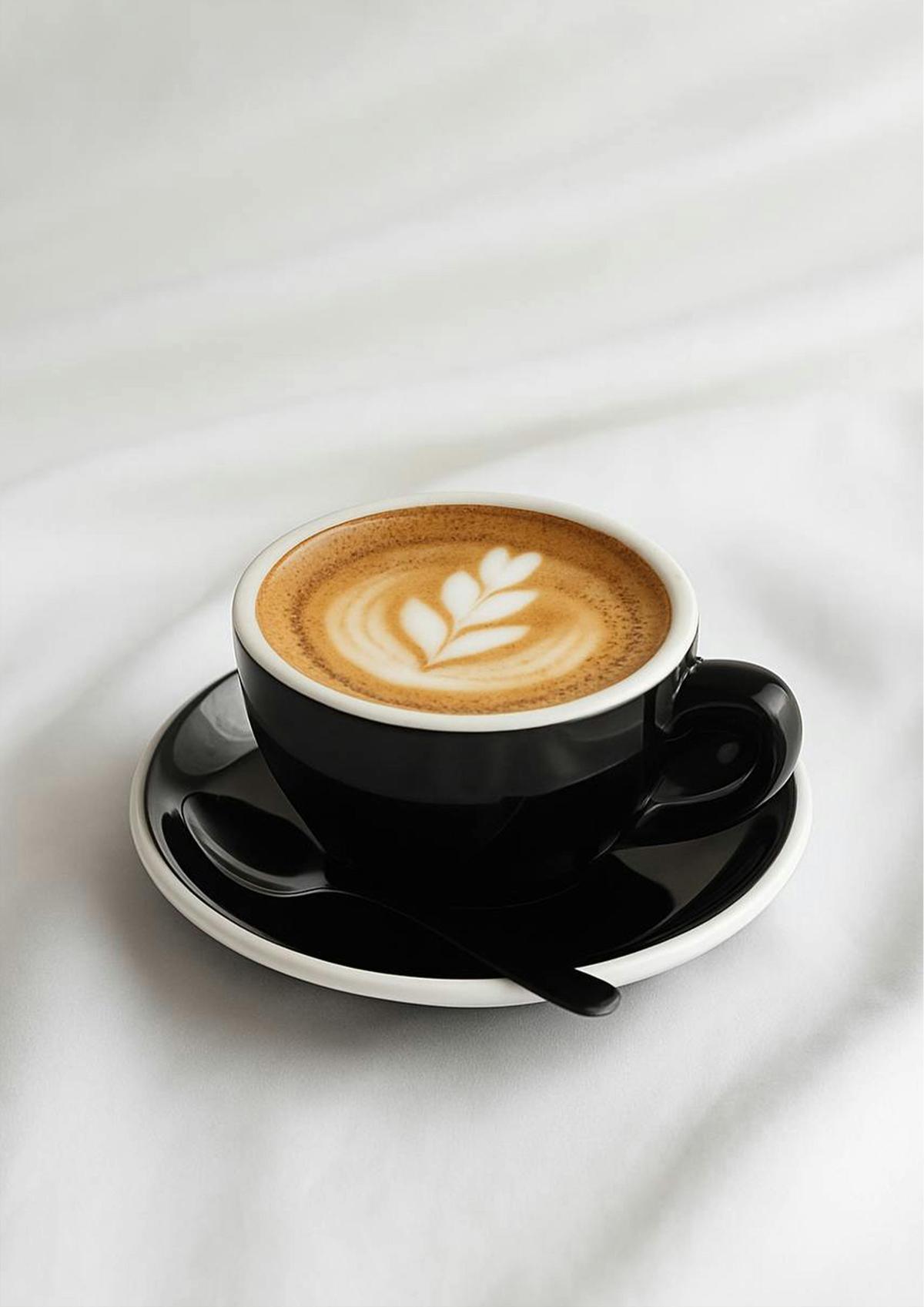 Esteria flat white — silky microfoam with classic rosetta art.