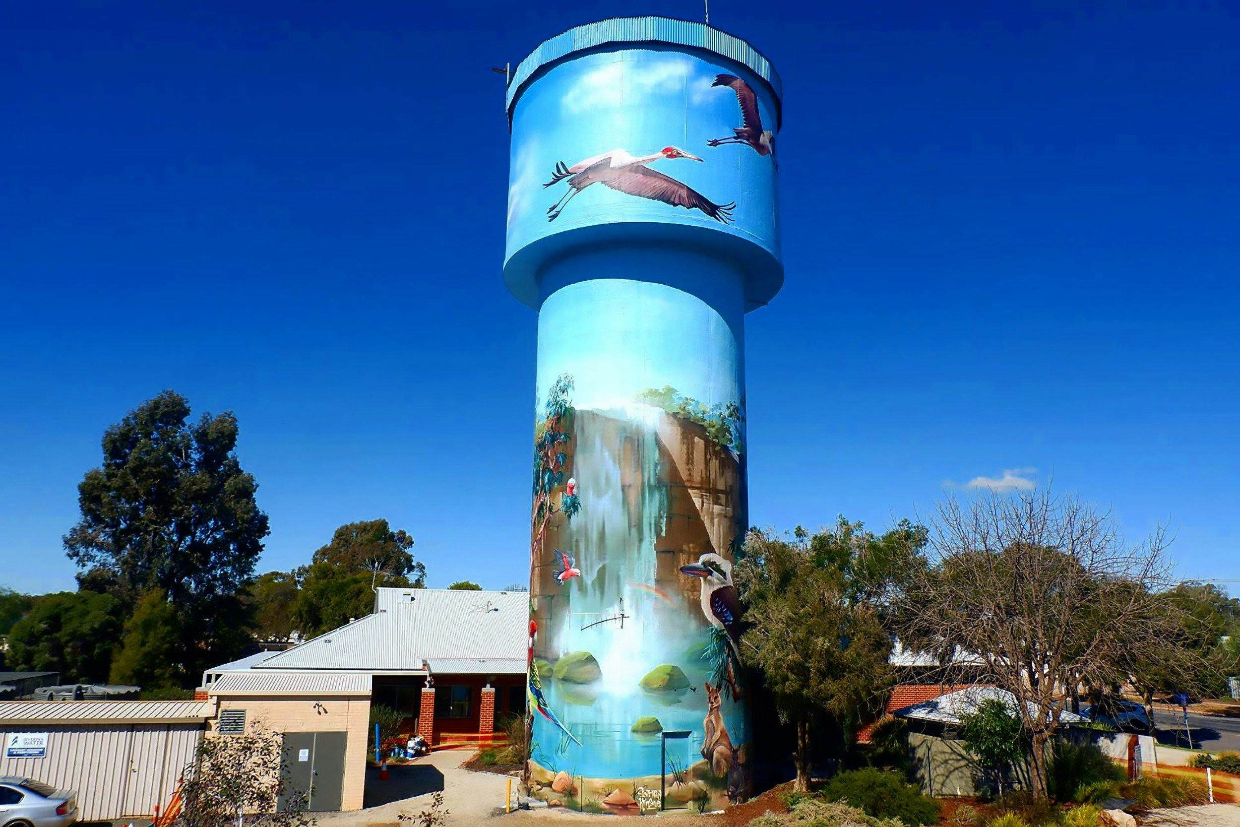 Lockhart Water Tower Mural by Scott Nagy & Krimsone