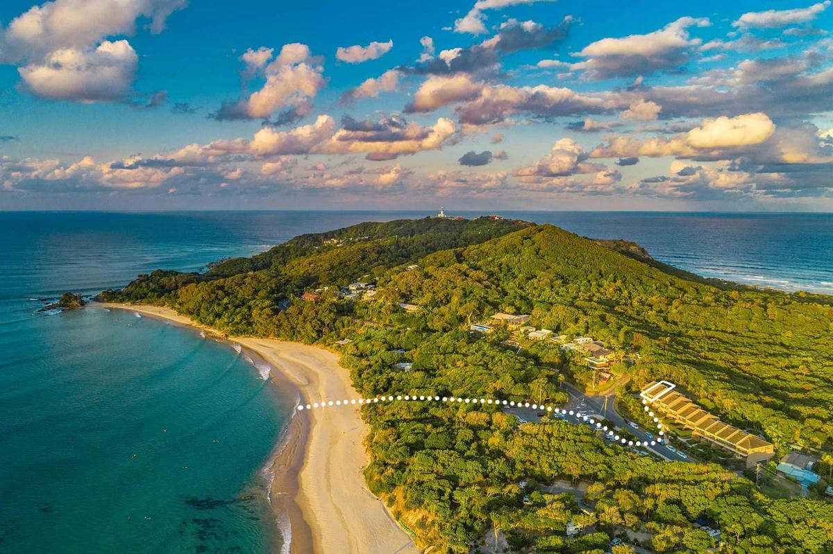 Aerial View of Cape Byron Line to Beach