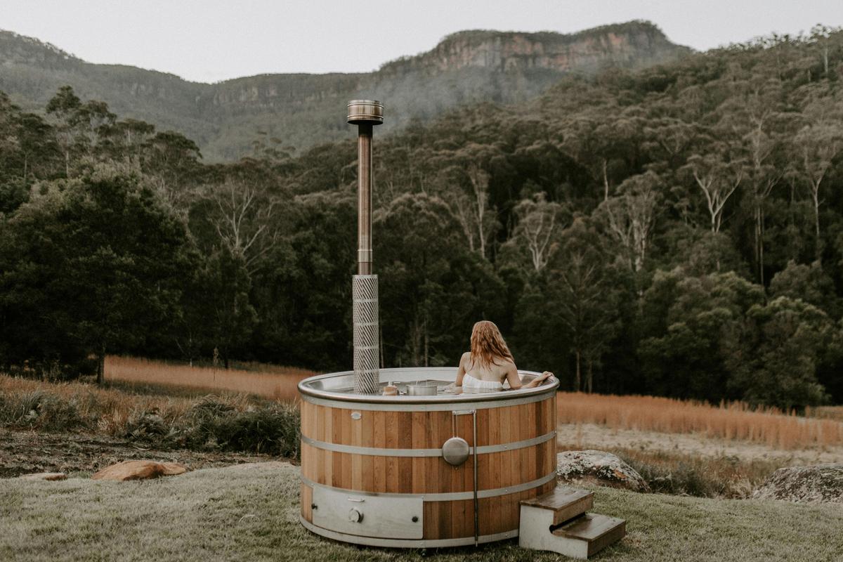 Have a soak in our wood fired hot tub at Aframe Kangaroo Valley