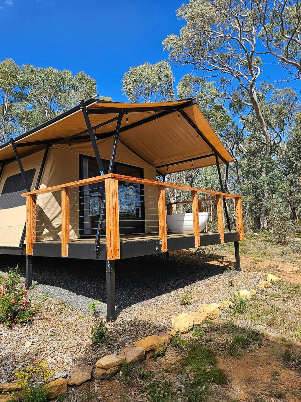 Front of the tent with the deck