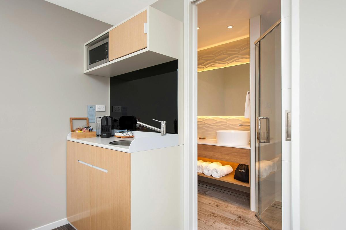 In-room Kitchenette & Guest Bathroom