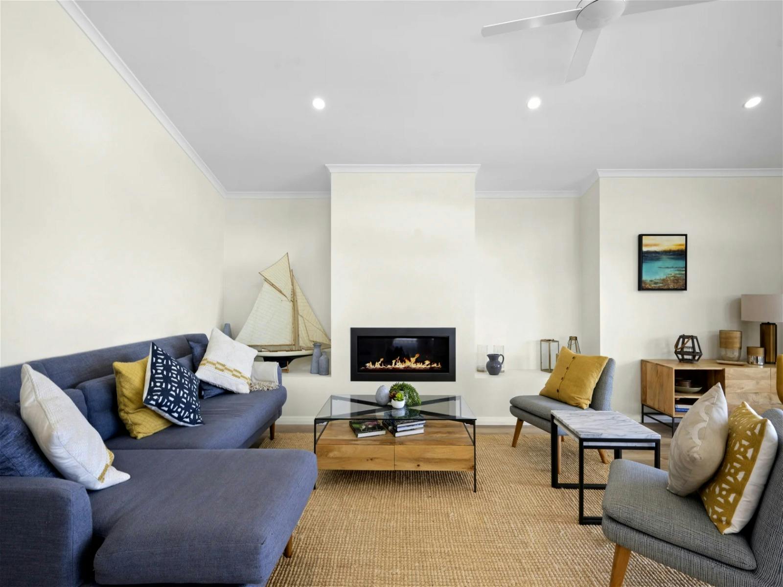 Living area with a fireplace for warmth and relaxation