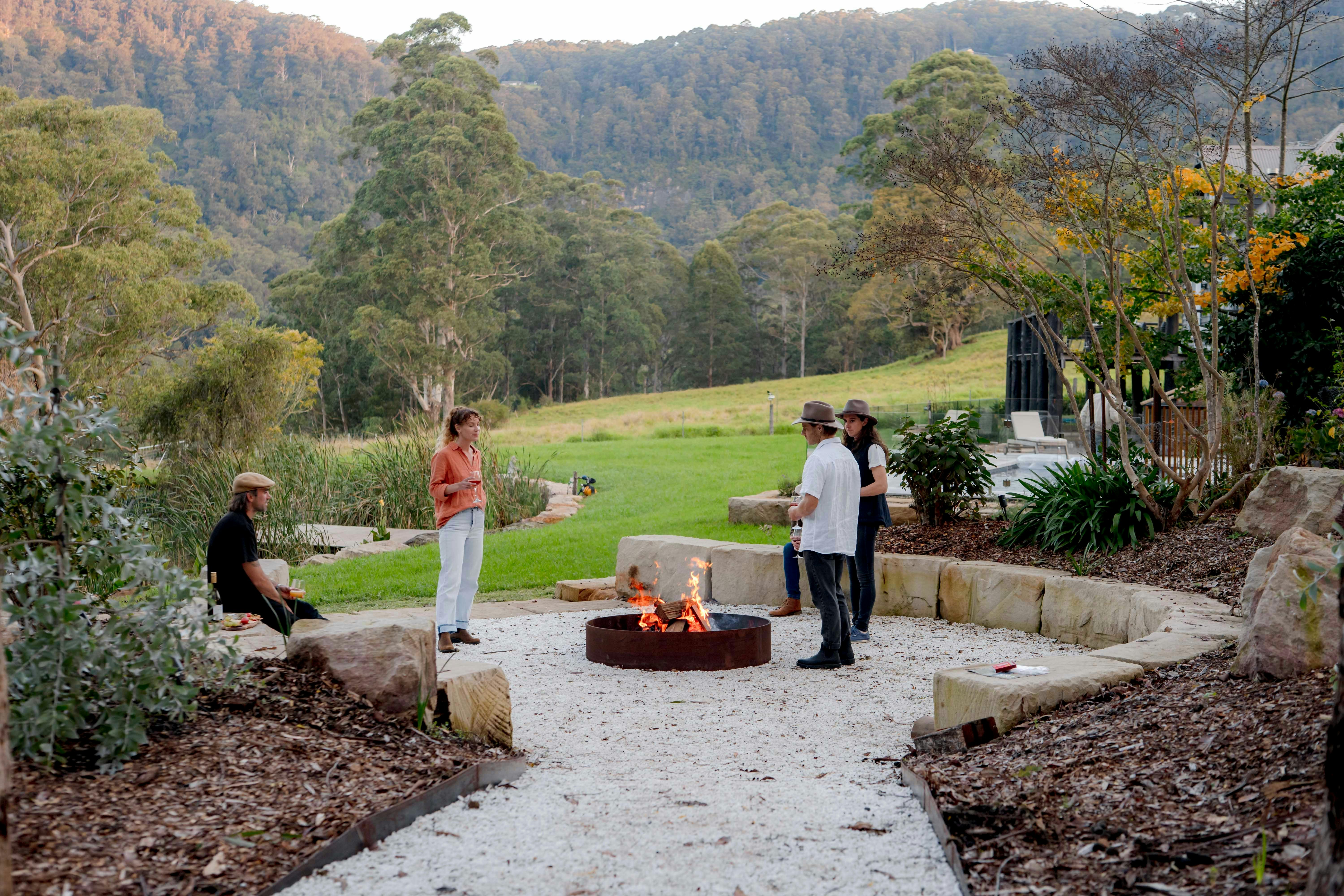 Sundowners with a view, by the fire pit at Aminya Kangaroo Valley
