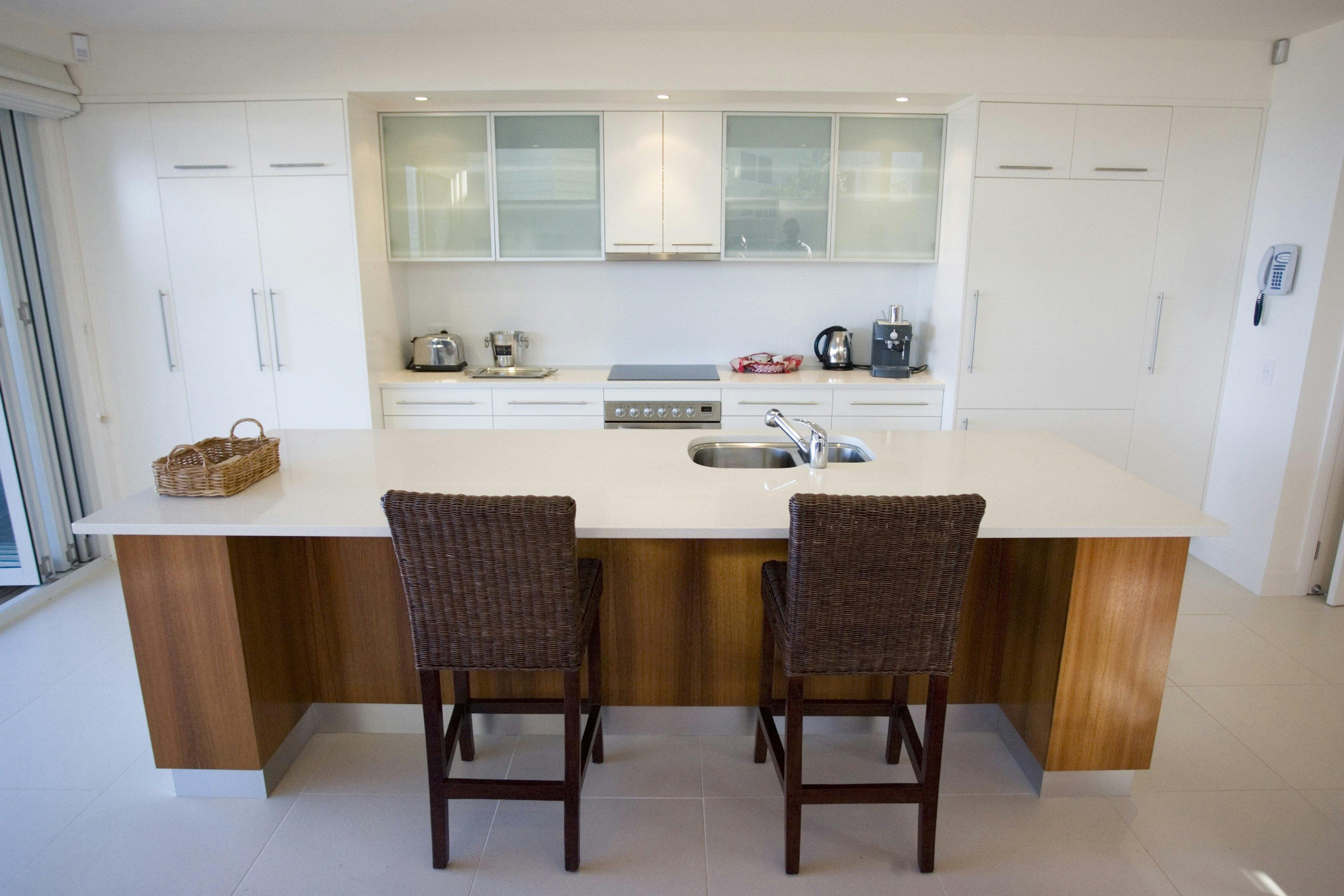 Azure's kitchen is sleek and modern.