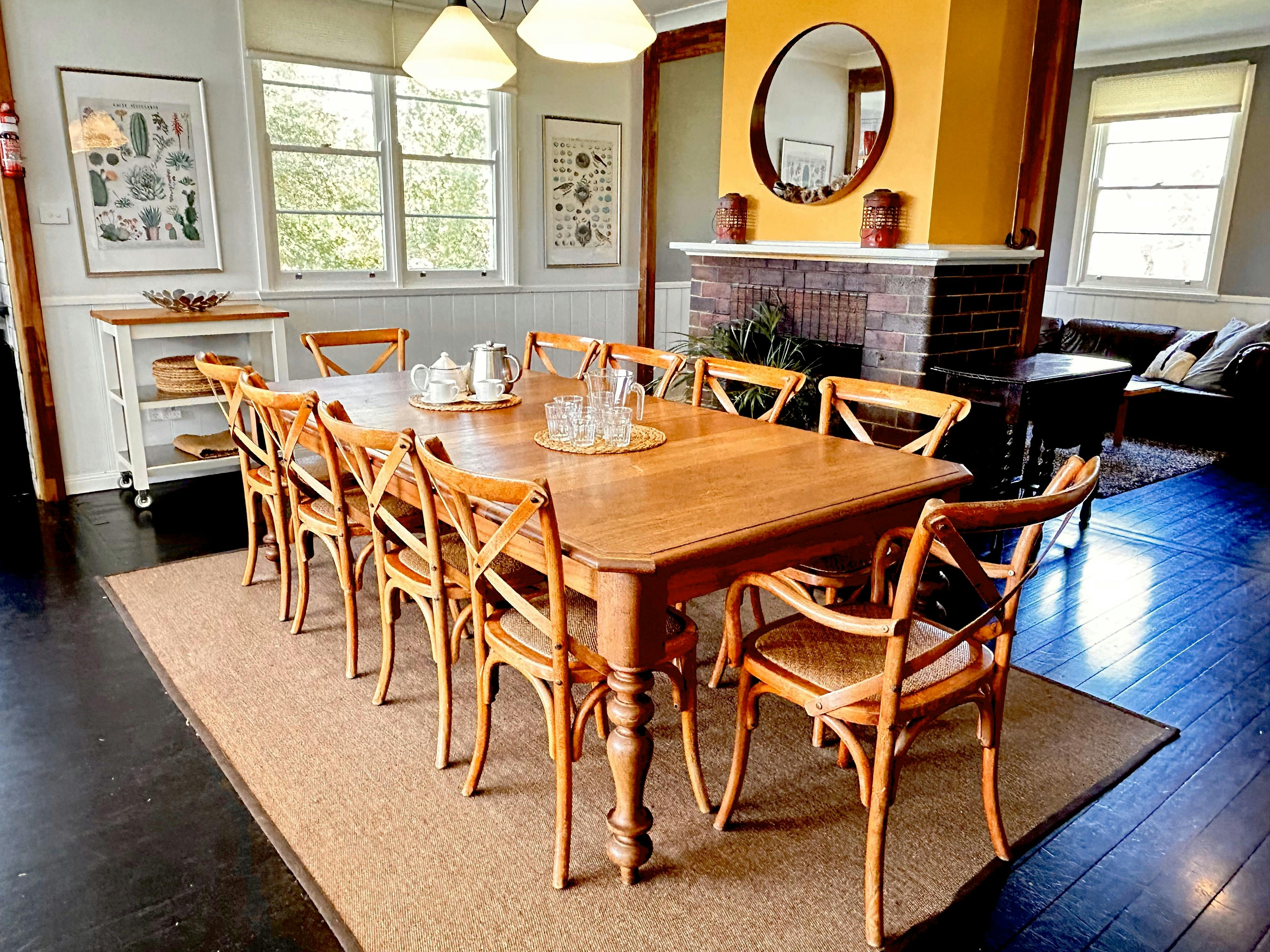 The Farmhouse dining room with open fireplace.